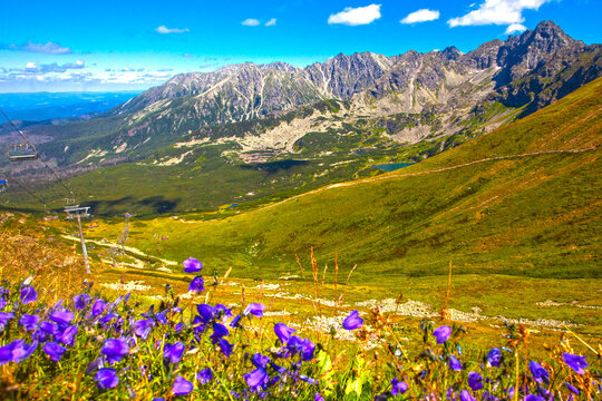 Tatra Mountain, Poland, view to group of glacial lakes from Kasprowy Wierch range.