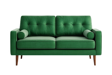 Green Velvet Sofa with Wooden Legs