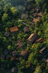 Fototapeta premium Artistic aerial view of a beautiful traditional japanese village. 