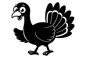 Turkey Bird Black Silhouette Vector Icon for Thanksgiving Logo Design - Isolated on White