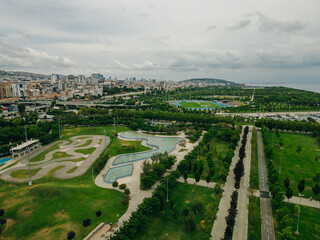 Obraz premium Istanbul, Turkey - Aerial view of park in Maltepe district on the Marmara Sea coast of the Asian side