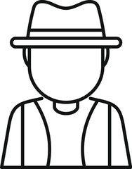 Line drawing of a man wearing a hat and a vest