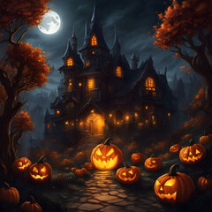 Fantasy Halloween Castle within a Giant Jack O' Lantern