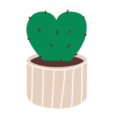 Flat vector illustration of a cactus in a pot. This minimalist design features spiky, hardy greenery, perfect for modern and eco-friendly home decor with a touch of desert charm