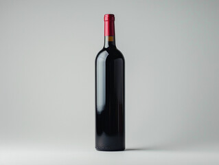 Elegant Red Wine Bottle With Red Foil Cap Isolated on Gray Background