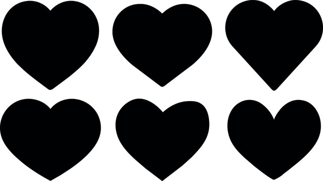 Conjunto de iconos de coraz&oacute;n negro vectorial. Corazones negros para proyectos. Formas de coraz&oacute;n en color negro para utilizarlos como recurso gr&aacute;fico.