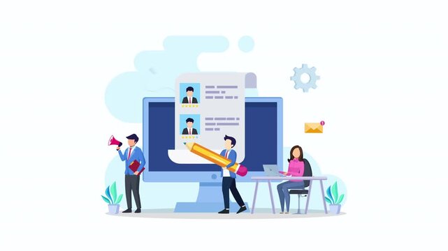 Hiring and recruitment concept. Job interview, recruitment agency 2d video animation 4k clip