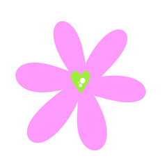 Sticker fleur rose et verte à 6 pétales