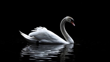 Fototapeta premium Graceful Swan Floating in Tranquil Monochrome Waterscape