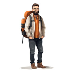 Fototapeta premium Bearded man with backpack, wearing glasses and casual clothes, generative ai image