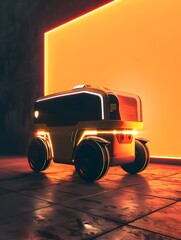 Futuristic Delivery Robot with Metallic Finish and Glowing Accents in Minimalist Bauhaus Style