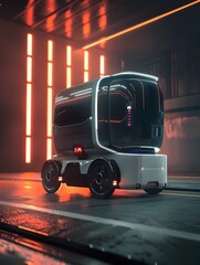 Futuristic AI Powered Autonomous Delivery Robot with Minimalist Bauhaus Inspired Design