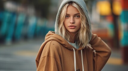 Fototapeta premium Portrait of a Young Woman in a Hoodie