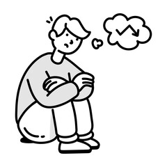 A character thinking about crisis icon in doodle style 

