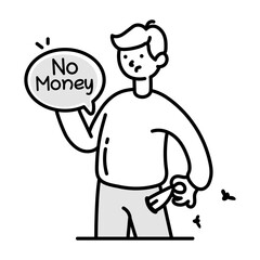 A character based no money icon in doodle style 

