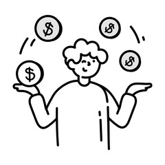A character based making money drawing style icon

