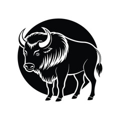 bison day silhouette logo design black and white 