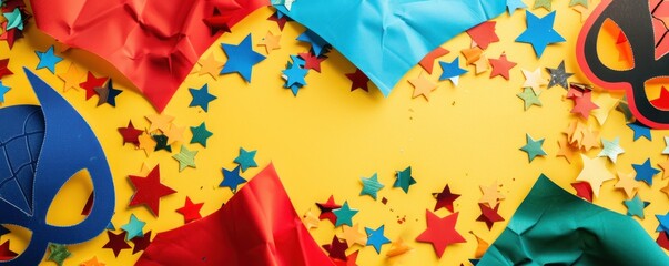 Colorful Party Background with Stars and Masks.