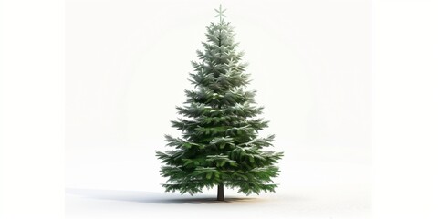 3d render of tall green pine tree with snow on top, white background