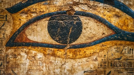 Fototapeta premium Mysterious Ancient Eye with Hieroglyphic Symbols of Lost Civilization