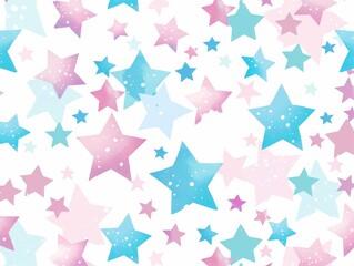 A seamless pattern with pastel blue and pink glitter stars