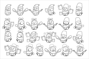 Set Of Design a coloring image with a Christmas snowman theme