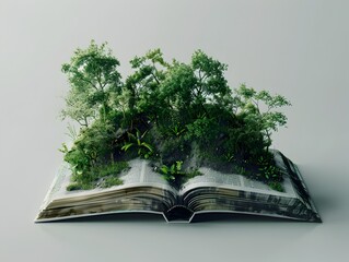Verdant Ecosystem Emanating from an Open Textbook  Symbolizing Education s Role in Nurturing Sustainable Growth