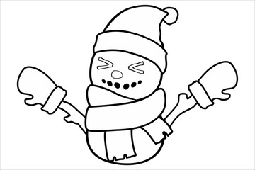 Design a coloring image with a Christmas snowman theme