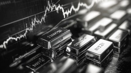 Silver bars on a financial chart background symbolizing silver market trends and investment.