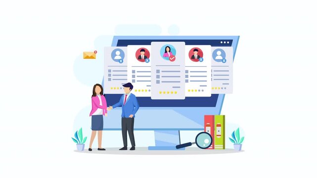 Hiring and recruitment concept. Job interview, recruitment agency 2d video animation 4k clip