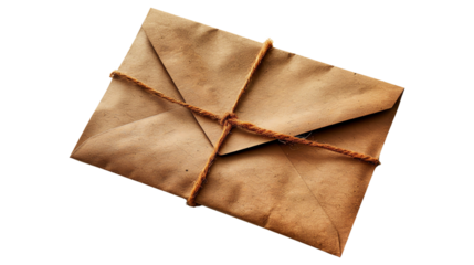 Styled envelope tied with twine, perfect for conveying messages or as a decorative piece for various projects, isolated on transparent background.