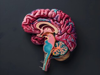 Naklejka premium Vibrant 3D Cross Sectional of the Human Brain in Minimalist Laboratory Setting