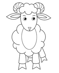 Ram, farm animal sheep - vector picture for coloring. Outline. Cute Sheep for children's coloring book.	