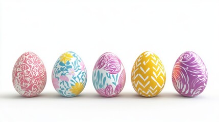 Fototapeta premium 3D Colorful Easter Eggs with Patterns - Isolated on White Background