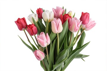 Fototapeta premium Bouquet of pink tulips isolated on white background.