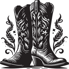 Cowboy boots, Cowgirl and Cowboy Boots Silhouette Vector,