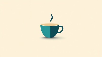 Obraz premium Minimal Flat Design Teal Coffee Cup Icon on Ivory Background - Side View Shot