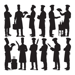 Set of Baker with Rolling Pin Black silhouette vector 