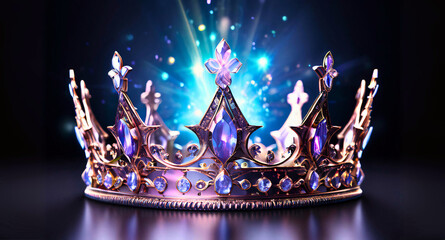 Queen crown decorated with gems on dark background