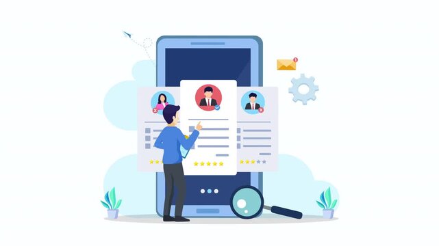 Hiring and recruitment concept. Job interview, recruitment agency 2d video animation 4k clip