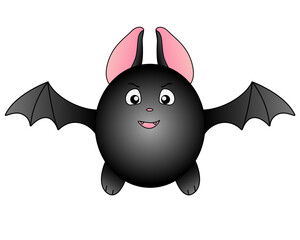 Bat in flight - vector full color illustration. A cute fat bat with an angry face flies upward - a funny childish illustration.	