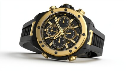 Luxury Gold & Black Sports Watch - Isolated 3D Render