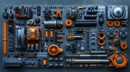 Industrial Machinery Parts Collage: Orange & Gray Aesthetic