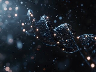 DNA strand spinning over dark background in futuristic