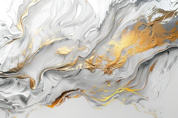 Gold and silver abstract painting on white and grey canvas