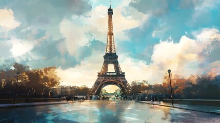 Obraz premium Magnificent Eiffel Tower at Sunset by the Serene Seine River in Paris,France