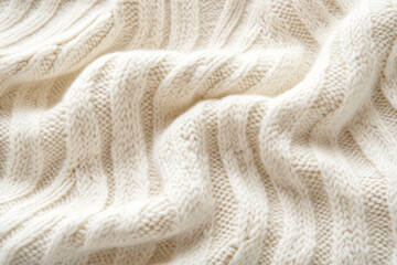 Close-up of a cozy beige knitted fabric, perfect for winter warmth and holiday season comfort