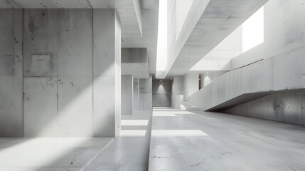 Obraz premium Futuristic concrete building interior, abstract modern room with white wall for background. Concept of house, structure, garage, minimalist design.