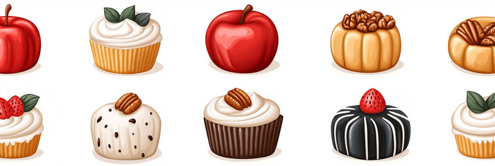 A festive selection of cupcakes and pastries decorated with fruits and nuts, perfect for holiday celebrations or dessert ideas