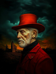 Magician at the castle, dark mood, illustration